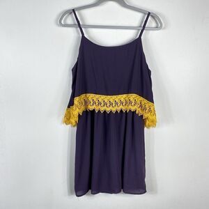 Fascination Size Medium At The Half Lace Trim Mini Dress Purple Gold